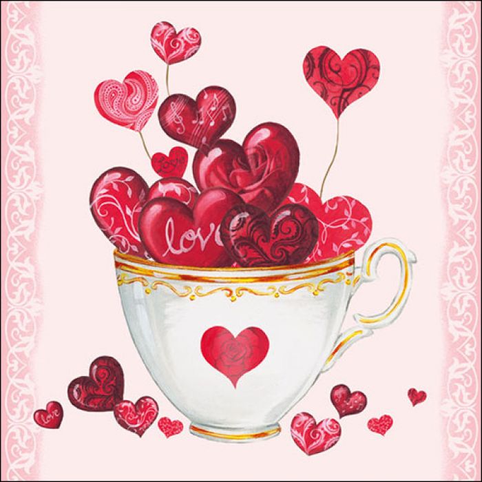 Ambiente Cup of Hearts Papieren Servetten - 33 cm x 33 cm