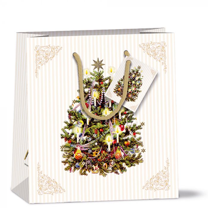 Ambiente Cadeautas X-Mas Tree Cream - Papier - 22 cm x 25 cm x 13 cm