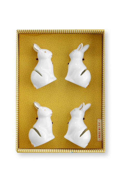 Pip Studio Hare Kaarthouder - Porselein - Set van 4