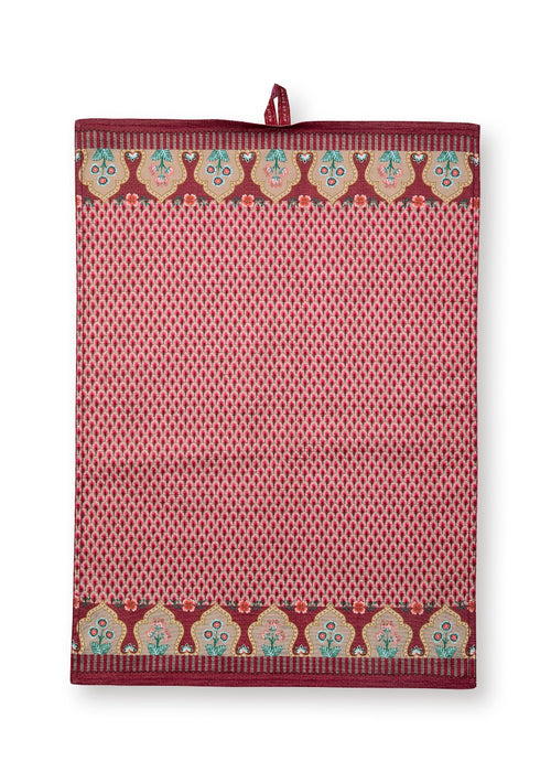 Pip Studio Flower Festival Scallop Dark Pink Theedoek - Roze - 100% Katoen - 50 cm x 70 cm