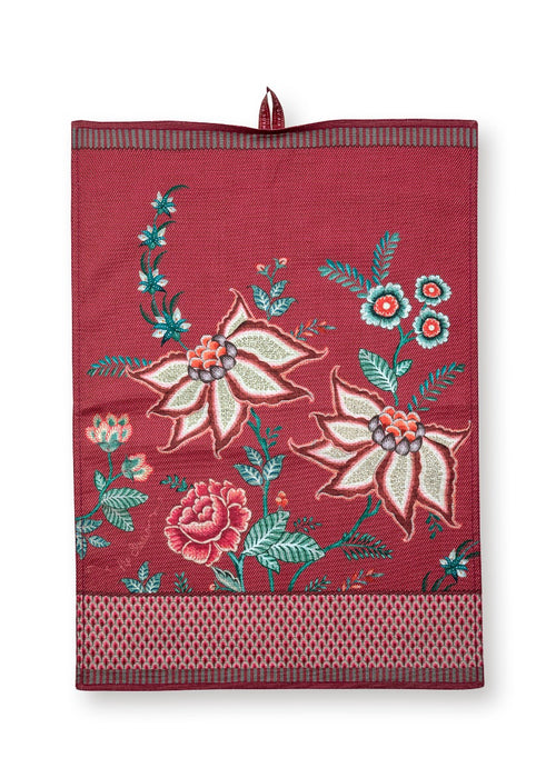 Pip Studio Flower Festival Dark Pink Theedoek - Roze - 100% Katoen - 50 cm x 70 cm