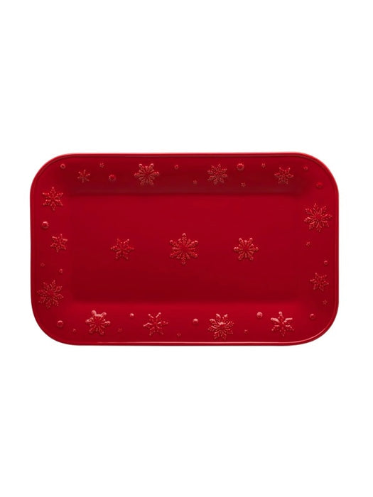 Bordallo Pinheiro Snow Flakes Schaal - Kerst - Rood - Aardewerk - 34,5 cm x 21,5 cm