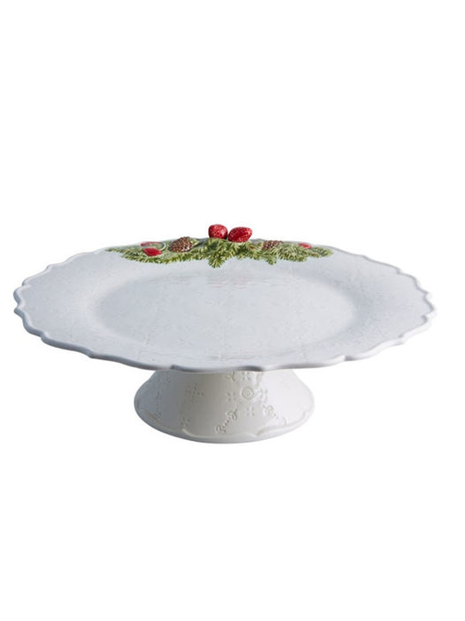 Bordallo Pinheiro Coroa de Natal Taartplateau - Kerst - Wit - Aardewerk - Ø 35,5 cm