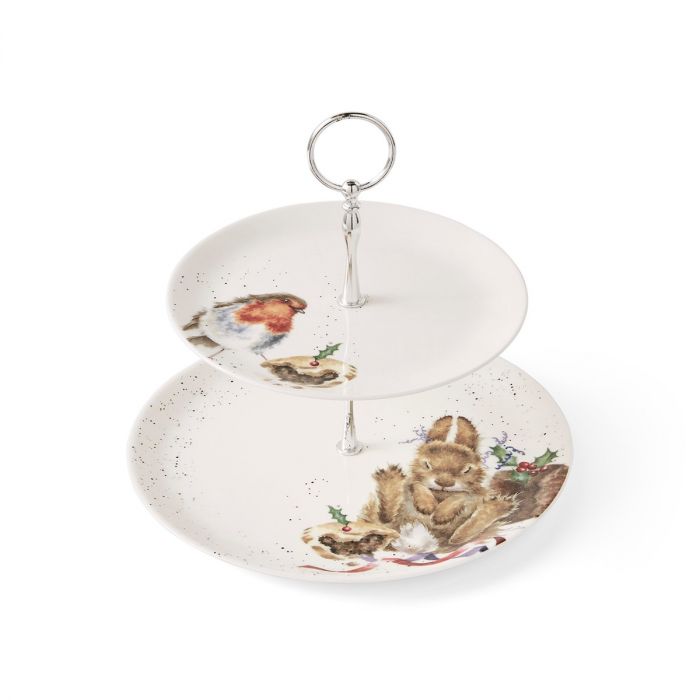 Wrendale Designs Robin and Rabbit Etagère - Porselein/Metaal - 2 Laags
