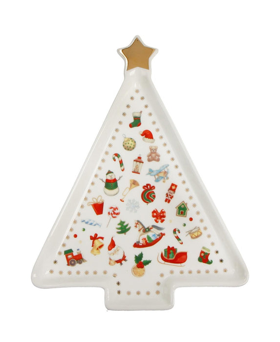 Brandani Chicchi E Balocchi Serveerschaal - Kerstboom - New Bone China - 16 cm x 21 cm