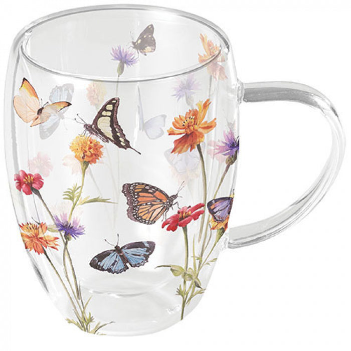 Ambiente Butterfly Garden Theeglas- Dubbelwandig - Glas - 350 ml