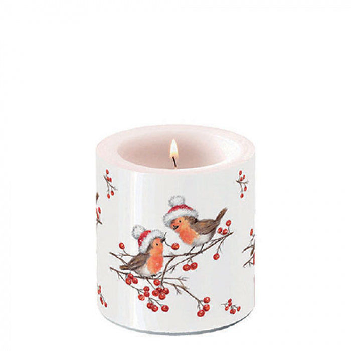 Ambiente Christmas Robins White Kaars - Klein - Paraffine - Ø 9 cm