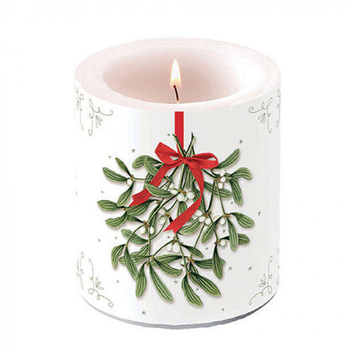 Ambiente Mistletoe with Bow White Kaars - Medium - Paraffine - Ø 10 cm