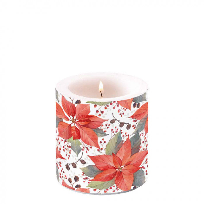 Ambiente Poinsettia and Berries Kaars - Klein - Paraffine - Ø 9 cm