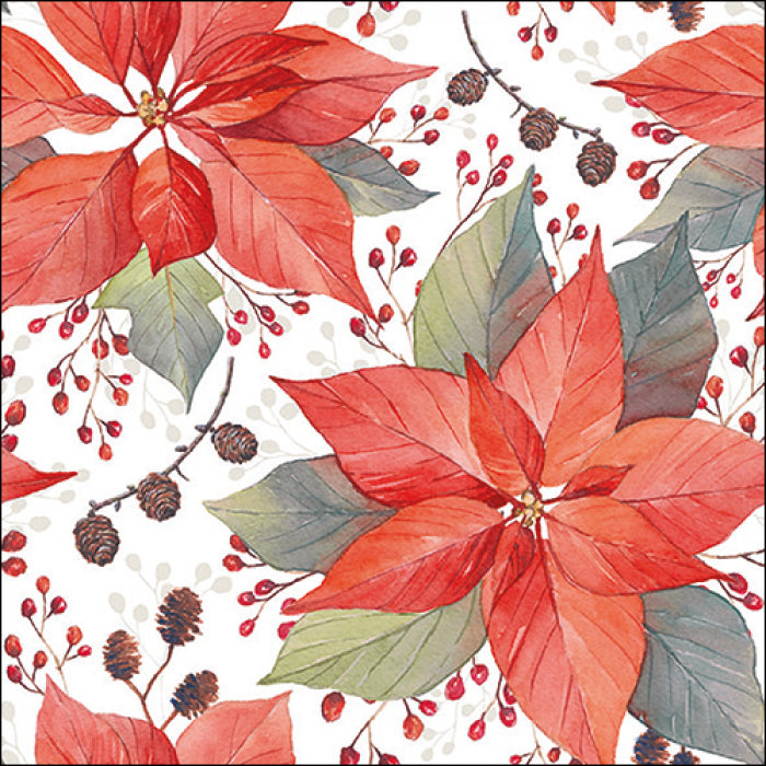 Ambiente Poinsettia and Berries Servetten - 33 cm x 33 cm