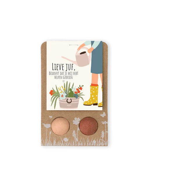 Blossombs Weggeefcadeautje met 2 Bloembommetjes - Lieve Juf
