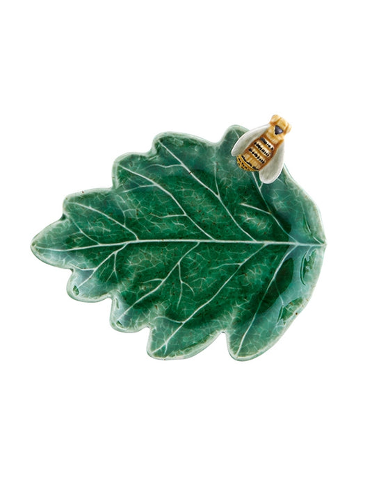 Bordallo Pinheiro Folhas Serveerschaaltje - Eikenblad - Bij - Groen/Geel/Wit - Aardewerk - 13,7 cm