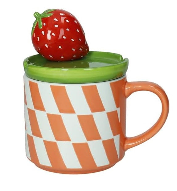 Brandani Le Fruttose Beker met Deksel - Aardbei - Porselein - 400 ml