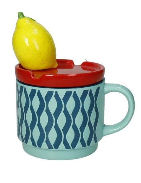 Brandani Le Fruttose Beker met Deksel - Citroen - Porselein - 400 ml