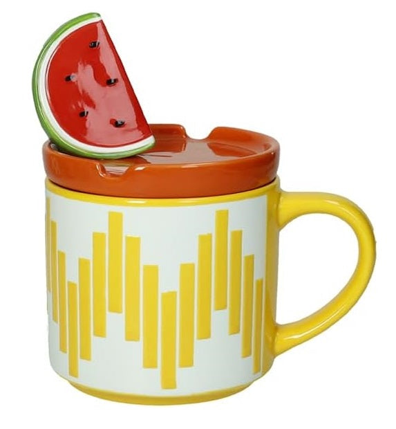 Brandani Le Fruttose Beker met Deksel - Watermeloen - Porselein - 400 ml