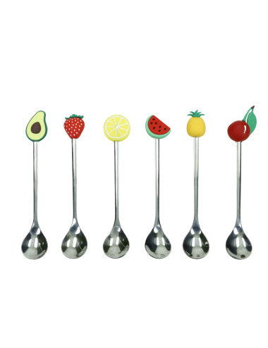 Brandani Le Fruttose Theelepeltjes - Set van 6 stuks - RVS/Siliconen