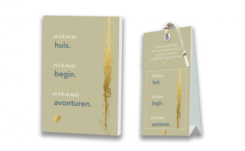 Kaart met Geurtasje - Nieuw huis. Nieuw begin. Nieuwe avonturen.