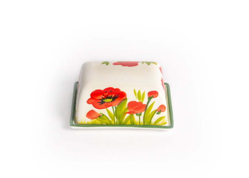Piccobella Botervloot - Klaproos - Wit/Rood - Keramiek - 14 cm x 11 cm