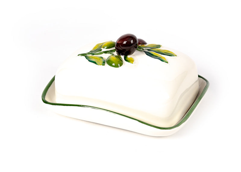Piccobella Botervloot- Olijf - Wit/Groen - Keramiek - 20 cm x 14 cm