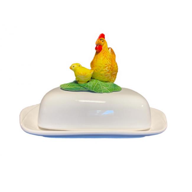 Piccobella Botervloot- Kip/Kuikens - Keramiek - 23 cm x 14 cm