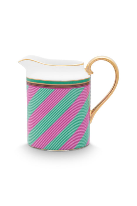 Pip Studio Chique Stripes Pink-Green Melkkannetje - Bone China - 260 ml