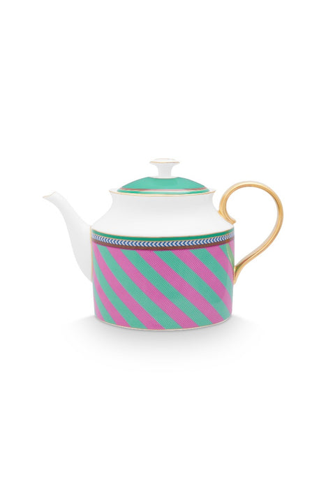 Pip Studio Chique Stripes Pink-Green Theepot - Bone China - 1,8 ltr.