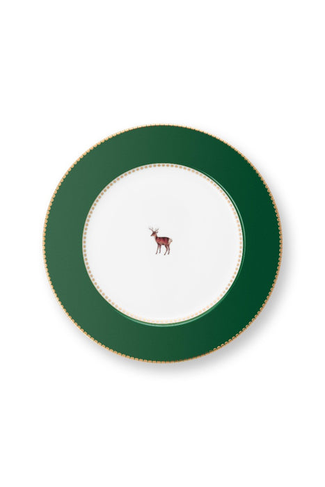 Pip Studio Love Birds Deer Dark Green Ontbijtbord - Porselein - Ø 21 cm