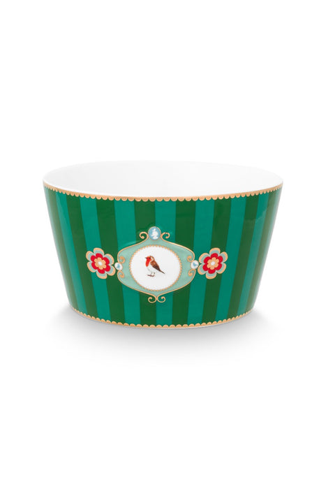 Pip Studio Love Birds Medallion Stripes Emerald-Green Schaaltje - Porselein - Ø 15 cm