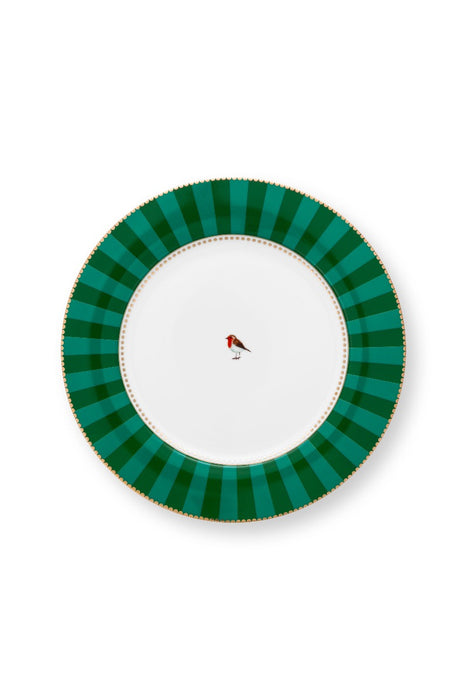 Pip Studio Love Birds Stripes Emerald-Green Dinerbord - Porselein - Ø 26,5 cm