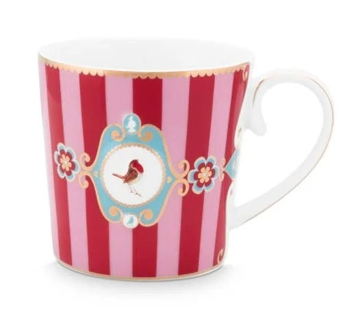 Pip Studio Love Birds Medallion Stripes Red-Pink Beker - Porselein - 250 ml
