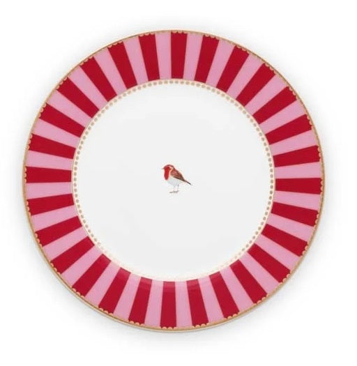 Pip Studio Love Birds Stripes Red-Pink Ontbijtbord - Porselein - Ø 21 cm