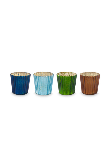 Pip Studio Blue Small Theelichthouder - Set van 4 Stuks - Glas - 7 cm x 7 cm
