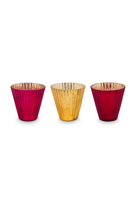 Pip Studio Red Medium Theelichthouder - Set van 3 Stuks - Glas - 10 cm x 10,5 cm