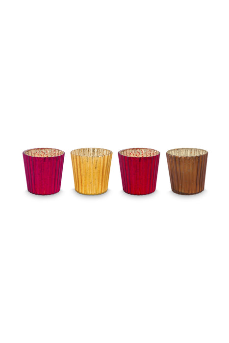 Pip Studio Red Small Theelichthouder - Set van 4 Stuks - Glas - 7 cm x 7 cm