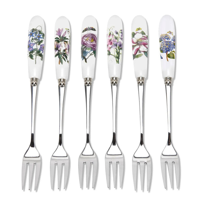 Portmeirion Botanic Garden Gebaksvorkjes - Set van 6 stuks - Porselein/RVS