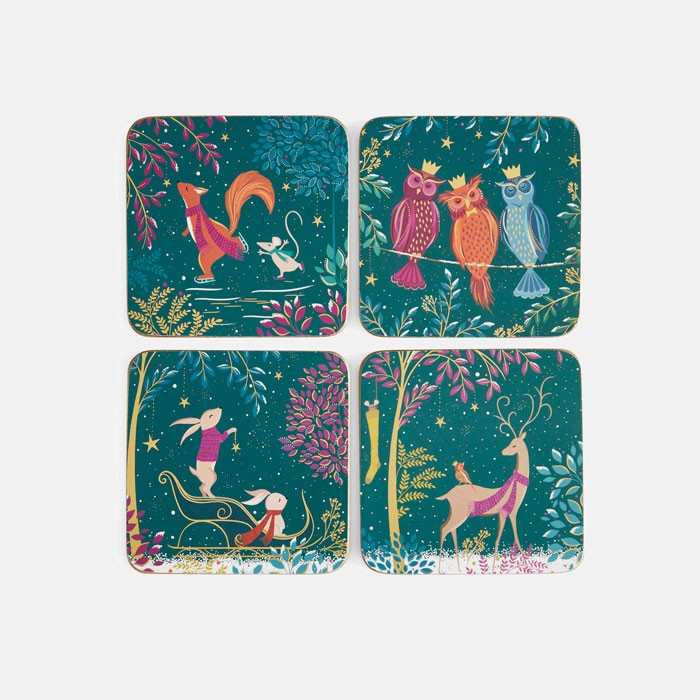 Sara Miller London Woodland Tales Onderzetters - Set van 4 - 10,5 cm x 10,5 cm