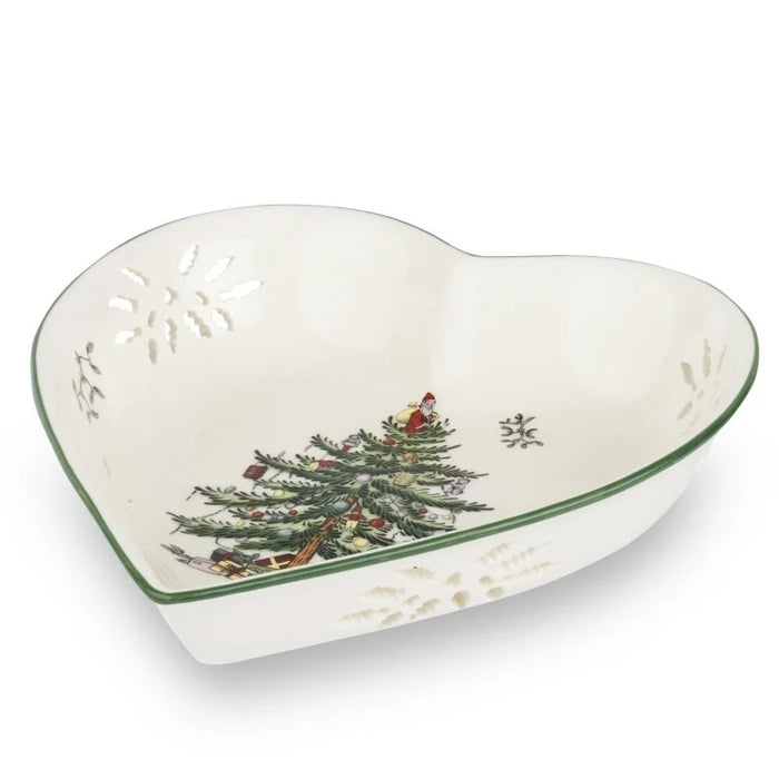 Spode Christmas Tree Opengewerkte Hartvormige Schaal - Porselein - Kerstmis - 19,5 cm x 18 cm