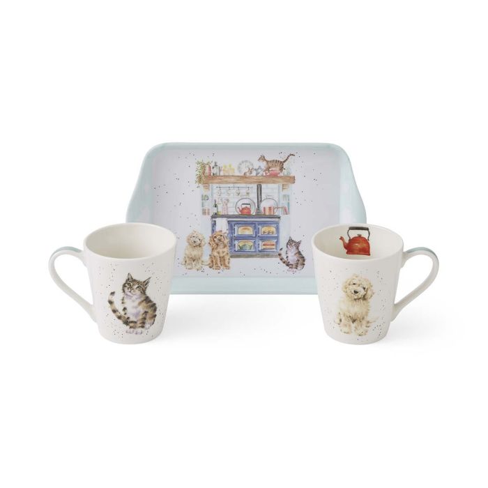 Wrendale Designs Country Kitchen - 2 Bekers met Dienblad - Fine Bone China - 180 ml