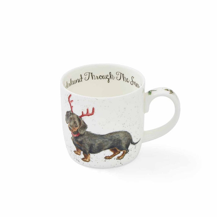 Wrendale Designs Dachshund Trough the Snow Beker - Teckel - Fine Bone China - 300 ml