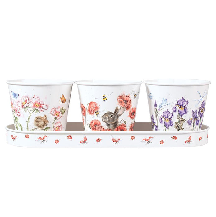 Wrendale Designs Floral Set van Kruidenpotten op Blad - Metaal