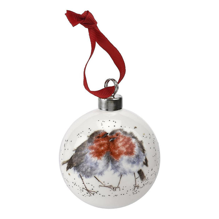 Wrendale Designs Snuggled Up Kerstbal - Roodborstje - Porselein - Ø 7 cm