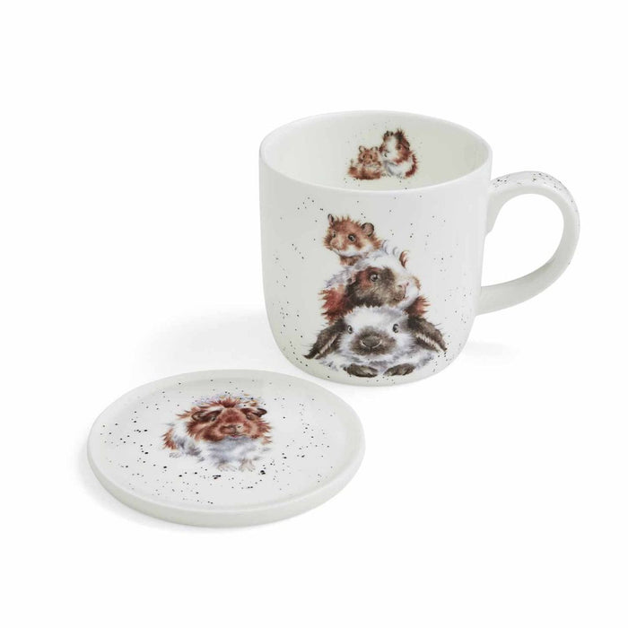 Wrendale Designs Piggy in the Middle Beker en Onderzetter - Fine Bone China - 300 ml