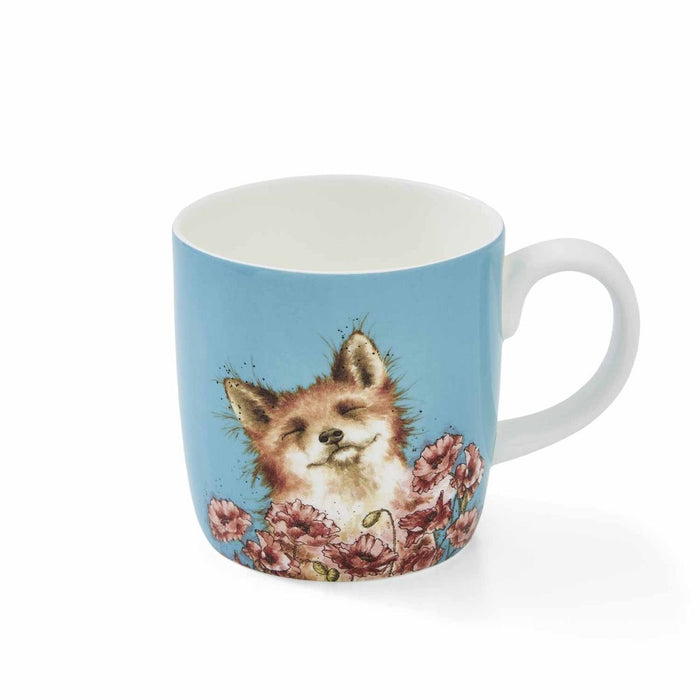 Wrendale Designs Poppy Field Beker - Vos - Fine Bone China - 400 ml