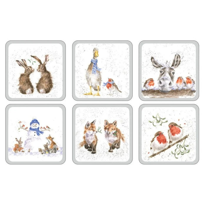 Wrendale Designs Xmas Onderzetters - Set van 6 - 10,5 cm x 10,5 cm