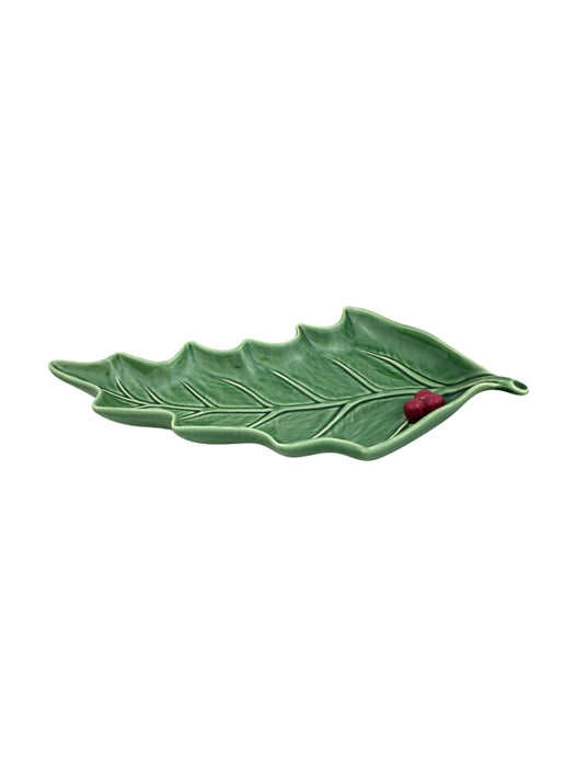 Bordallo Pinheiro Holly Schaal - Kerst - Groen - Aardewerk - 27,5 cm x 15,5 cm