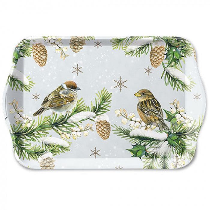 Ambiente Sparrows In Snow Dienblad - Melamine - 13 cm x 21 cm