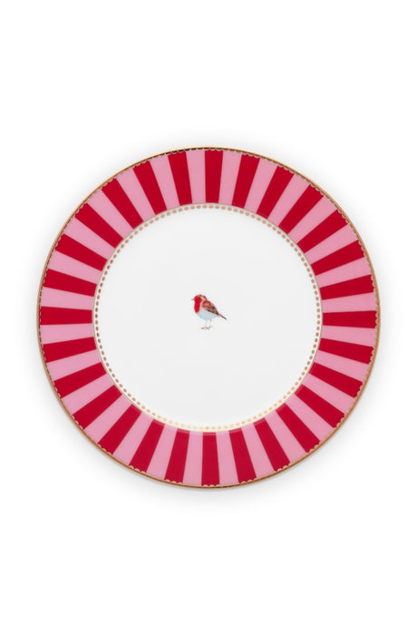 Pip Studio Love Birds Stripes Red-Pink Gebaksbordje - Porselein - Ø 17 cm