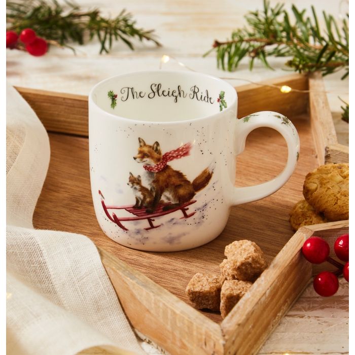 Wrendale Designs The Sleigh Ride Beker - Vos - Fine Bone China - 300 ml