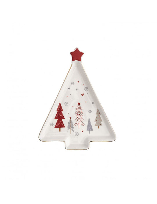 Brandani Fiocco Di Neve Serveerschaal - Kerstboom - New Bone China - 16 cm  x  21 cm