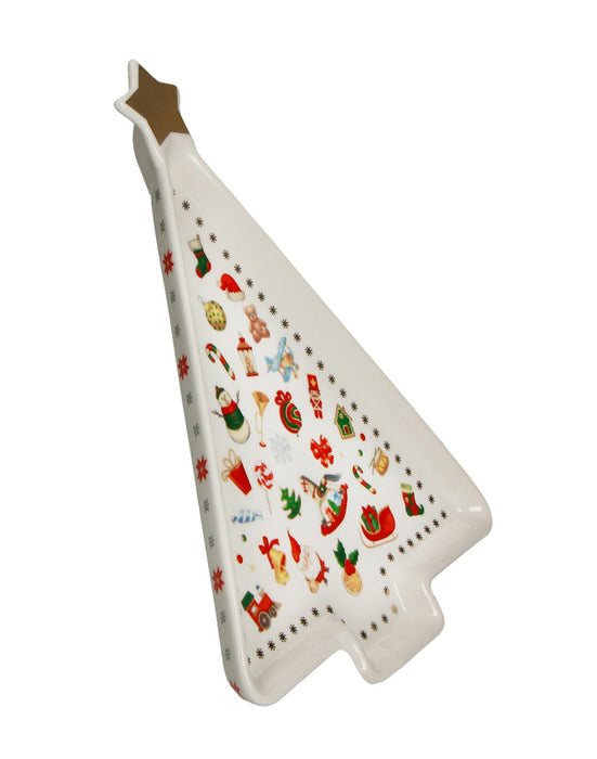 Brandani Chicchi E Balocchi Serveerschaal - Kerstboom - New Bone China - 16 cm  x  21 cm